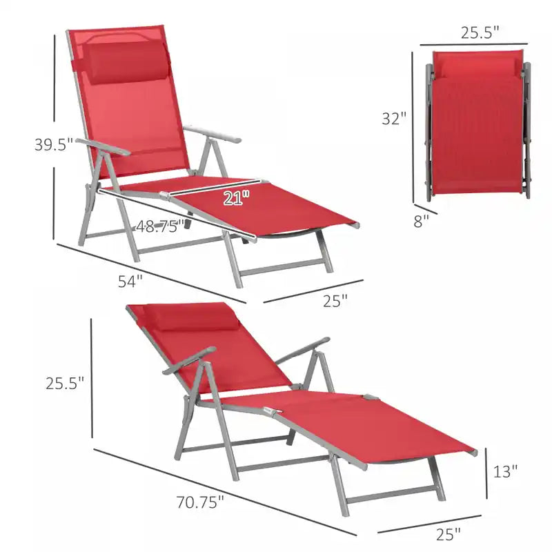 Steel Frame Portable Folding Chaise Lounge Chair, Adjustable Outdoor Recliner