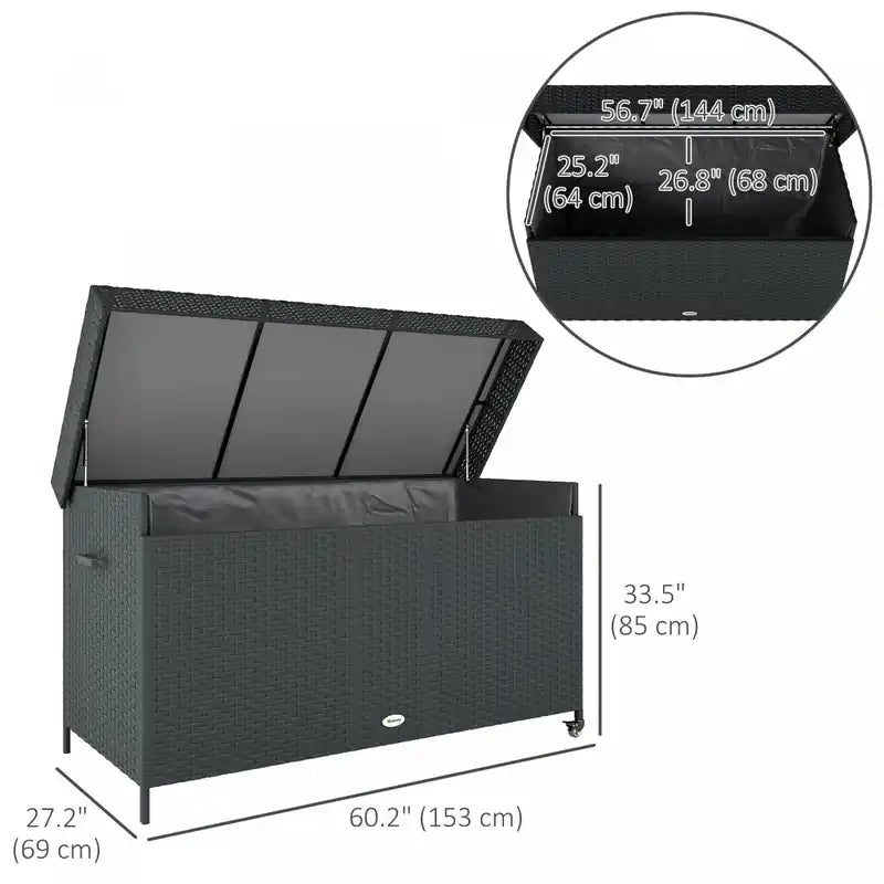 165-Gallon Outdoor Storage Deck Box with Waterproof Liner, Gas Strut Lid & Wheels