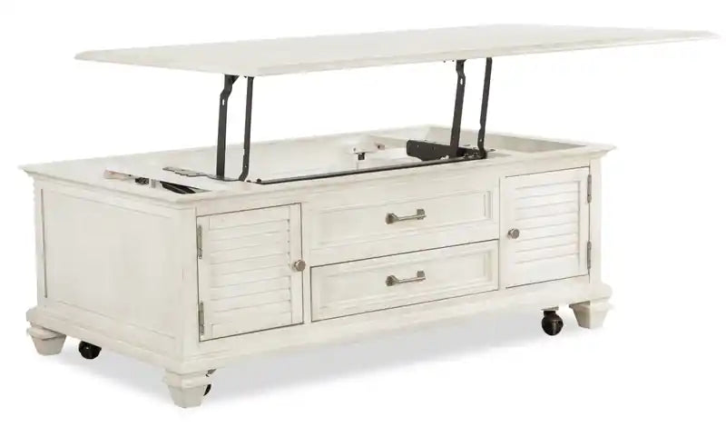 Newman 50 Traditional Lift Top Coffee Table with Storage and Casters - Alabaster White Pine