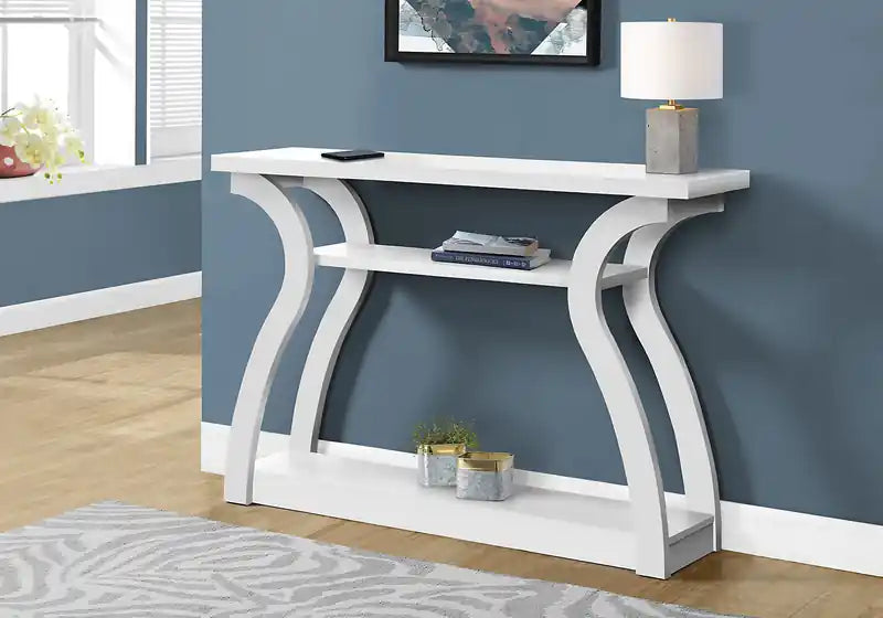 Quinn 47.25 Sofa Table with Shelf - White & Gold