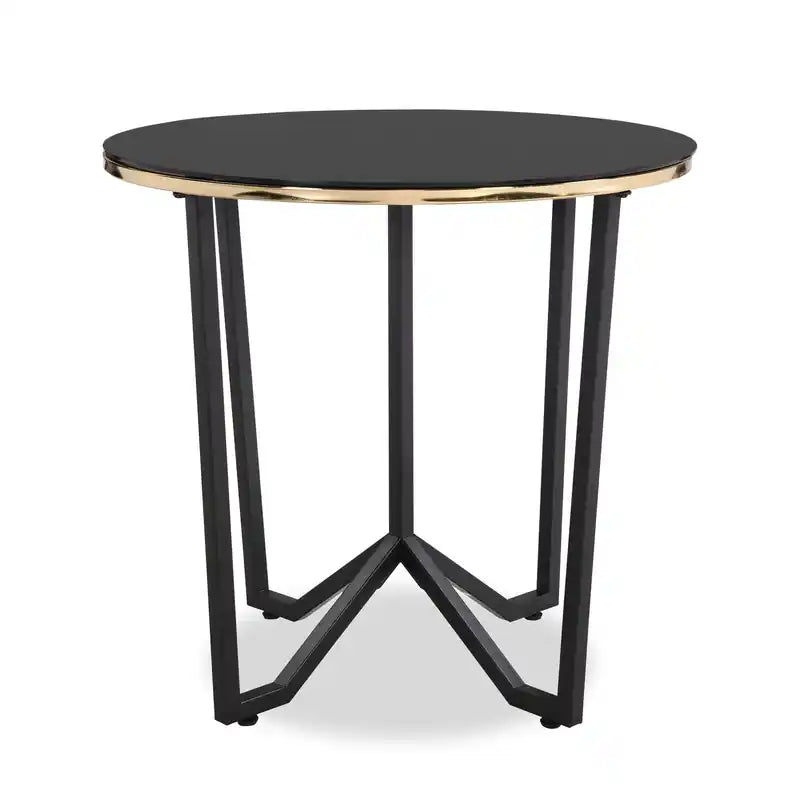 Xander 24 Modern Round Glass Top End Table - Black and Gold with Metal Legs